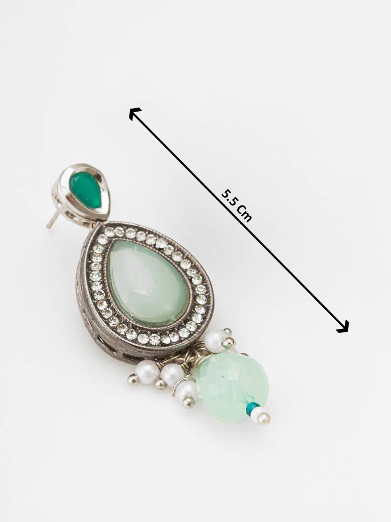 Mint Green Oxidized Necklace Set With Ad : NK4505