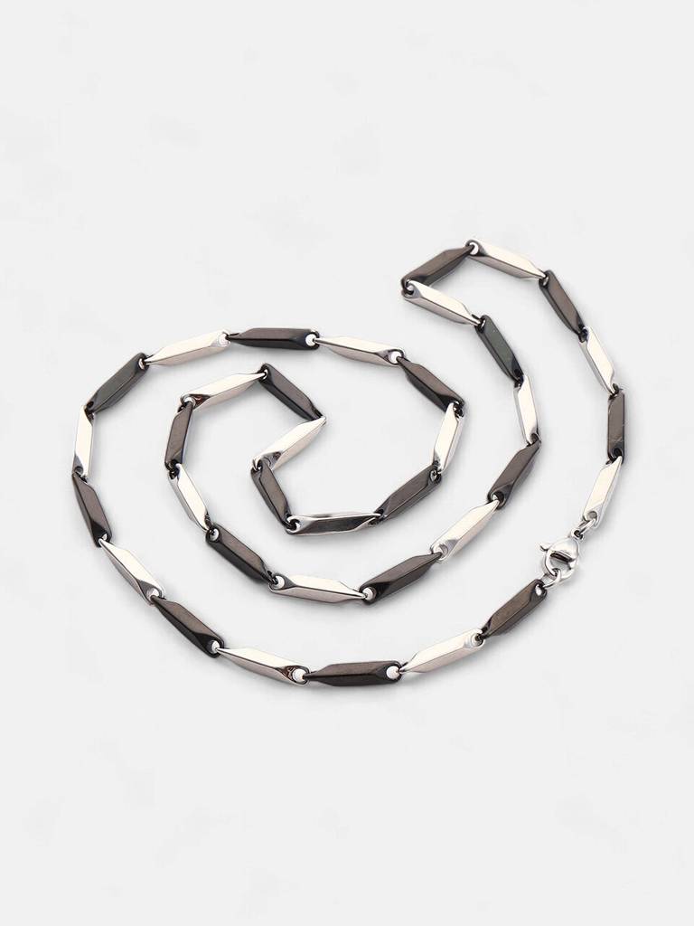 Men'S The Block Collar Necklace - Onyx Black:Metallic Silver : FANC1087