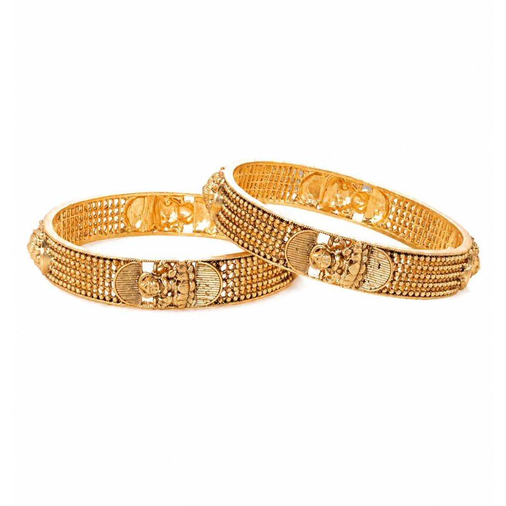 Gold Plated Ethnic Metal Kangan Broad Bangle Set For Women | Size -2.4 Inch | Lakshmi Motif | Festive & Brida : PF109B06G-S2-4