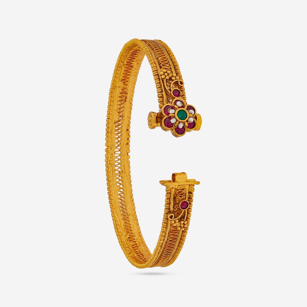 Ruby-Green Gold - Plated Festive Antique Kada - 436024 : 436024