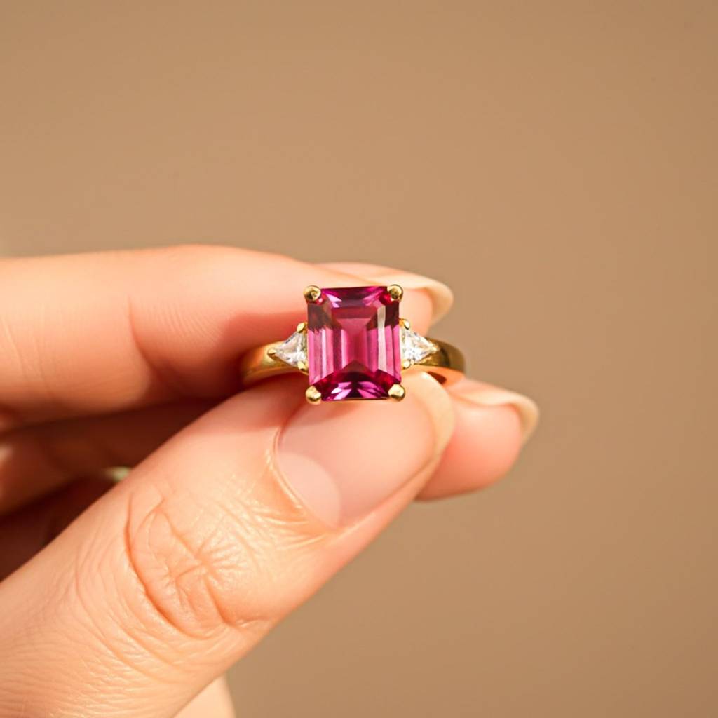 Silver Red Ruby Three-Stone Ring : ZLR-1215Y-10