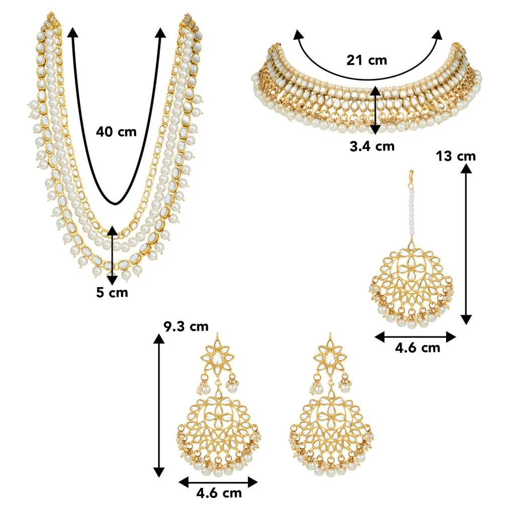 Peora Indian Traditional 18K Gold Plated Kundan Faux Bead Choker Long Necklace Earrings Maang Tikka Jewellery Bri : PF25BR001W