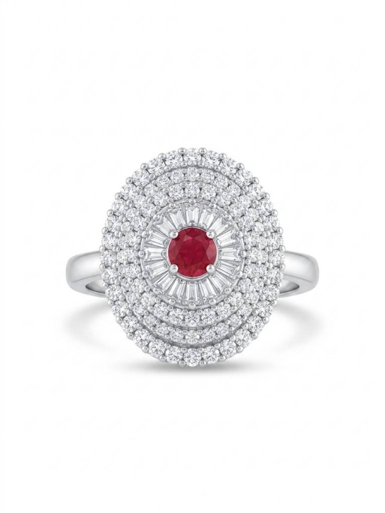 925 Silver Ruby Halo Glamour Ring For Women : R-45-7