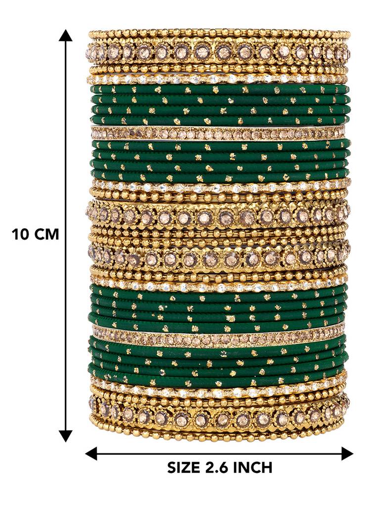 Studded Green Silk Thread Bangles Set Ethnic Jewellery For Women : PF51B84G