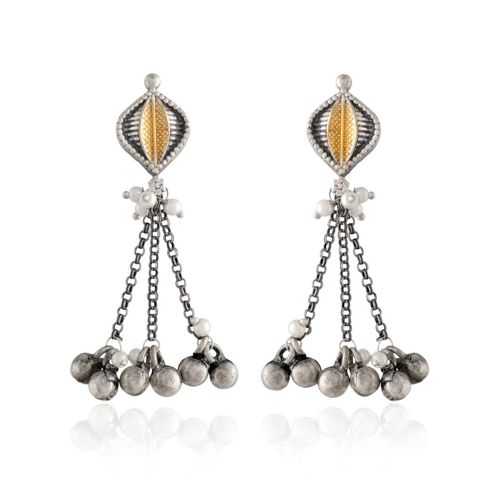 Oxidised Silver Ghungroo Choker Necklace & Earrings Stone Detailing- Antique Elegance : 8905124582765