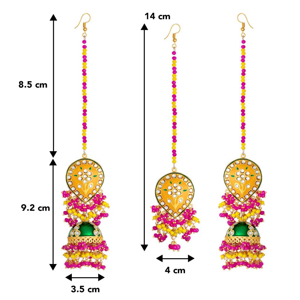 Peora Handcrafted Enamel Meenakari Jhumki Earrings With Maang Tikka Jewellery Set For Women & Girls : PF66ET67ML