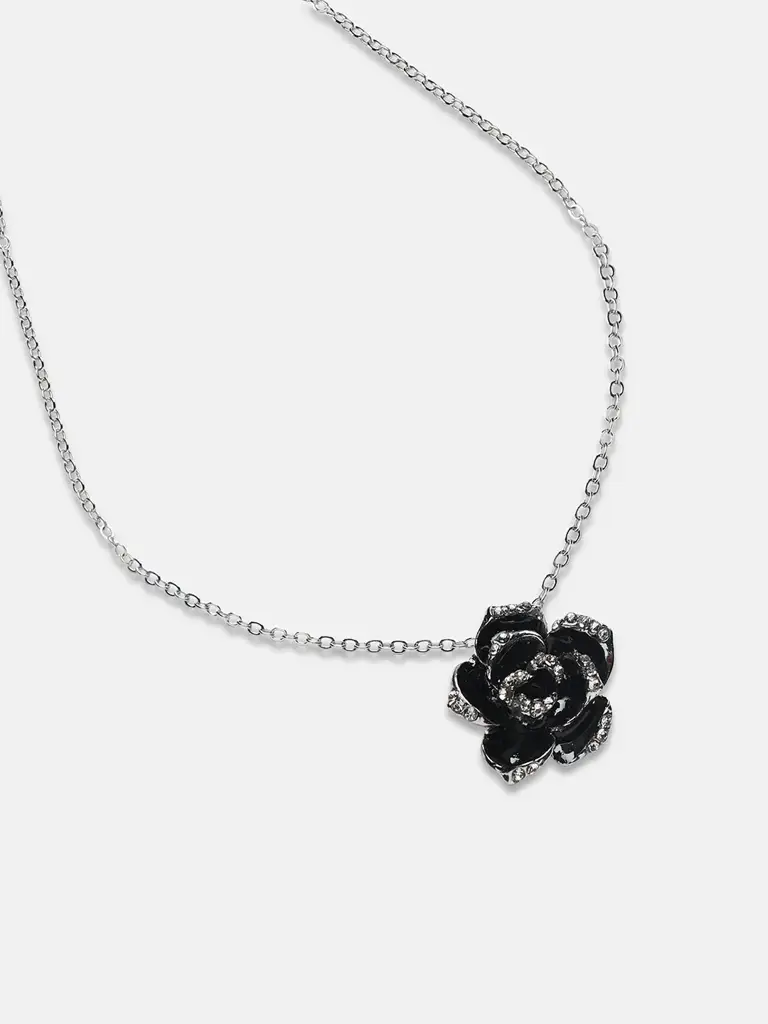 Cordelia-Sohi Silver-Plated Stones Studded Rose Necklace : SOHINC7019