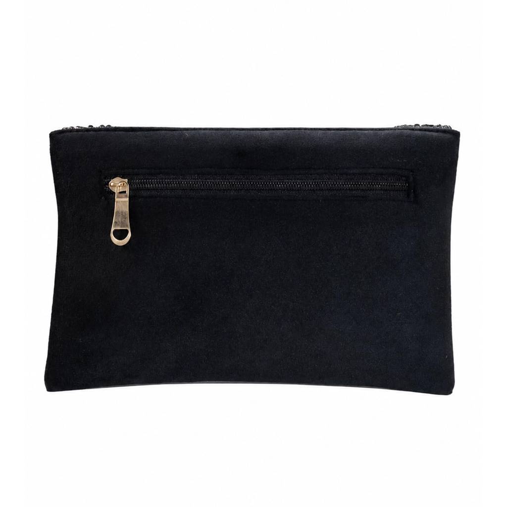 Velvet Sequin Beaded Clutch Bag For Women | Chain Strap | Embellished Wedding Festive Evening Purse : C190BL