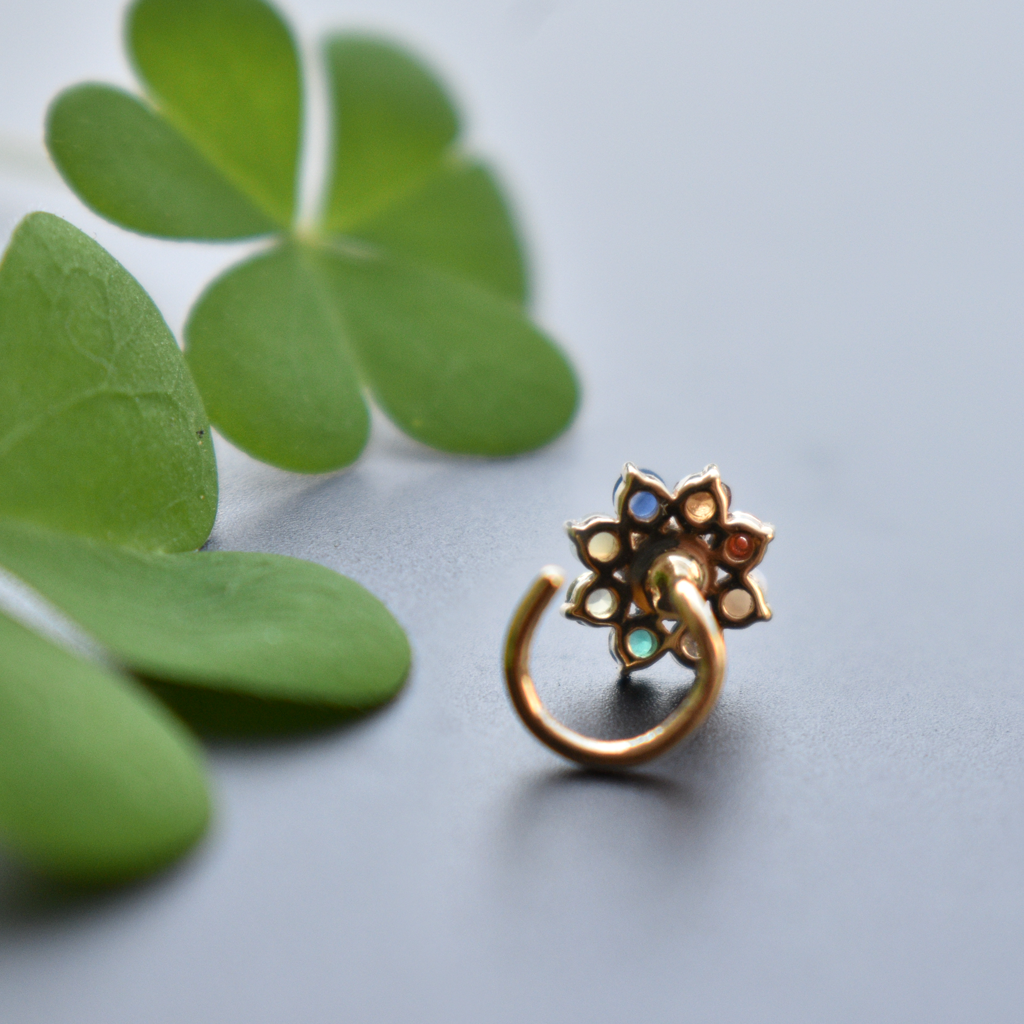 Navrtra Nose Pin In 14K Yellow Gold C Wire : NP540-14Y-C-S