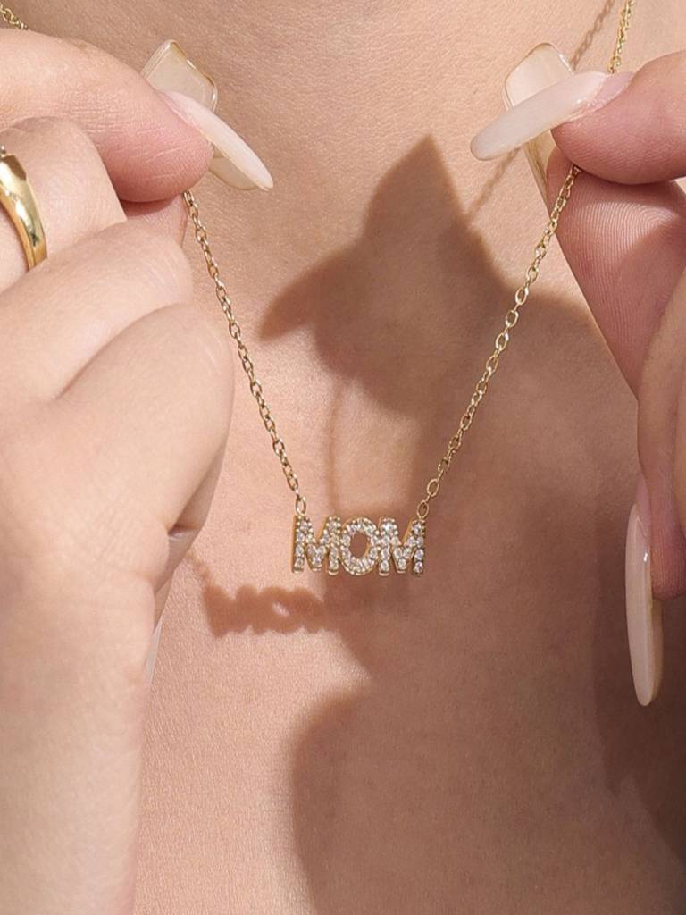 Mom Zircon Pendant Necklace For Women Anti-Tarnish Waterproof 18K Gold Plated : ALL1125P230G