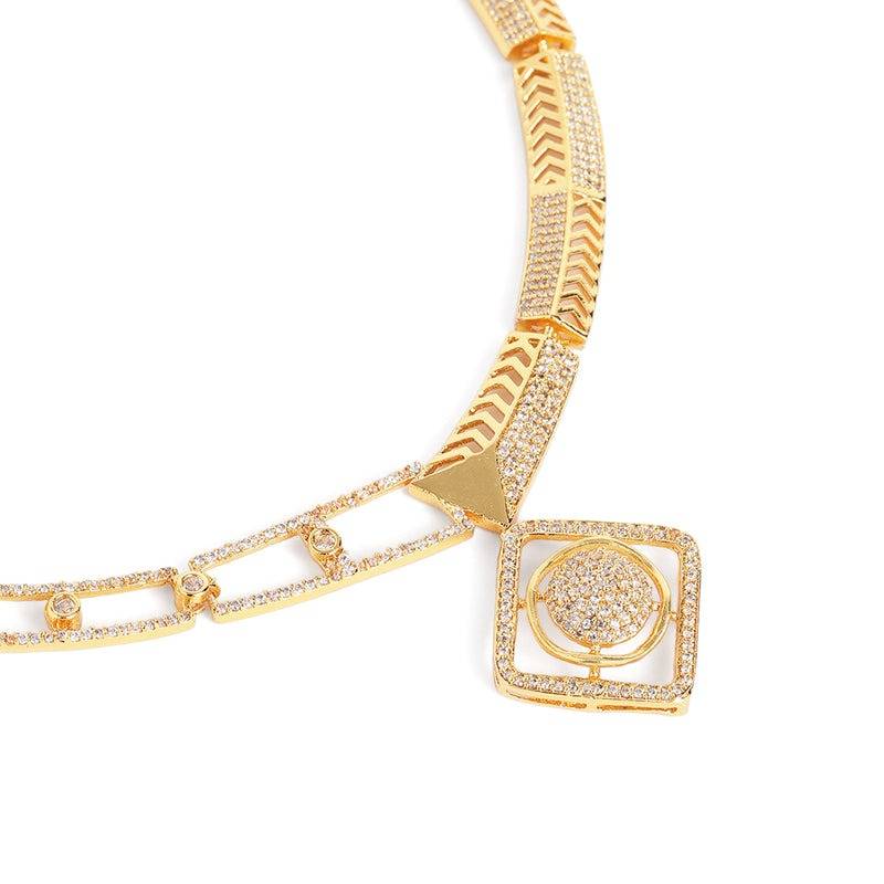 Glam Cz Necklace Set|Square Halo Shape|Celebration Wear : AD-895-IGWENKER