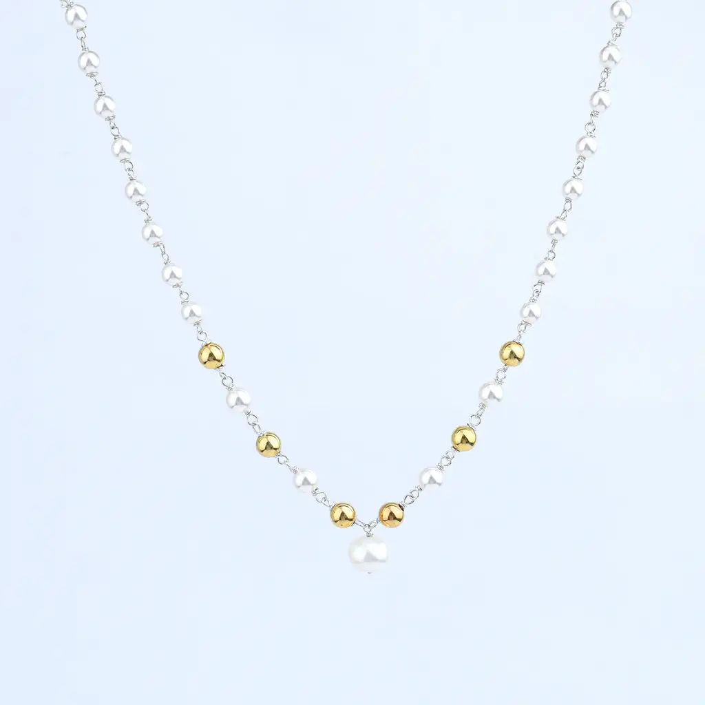Pearl Ganthan Necklace With Gold Plated Silver Beads : 45046423