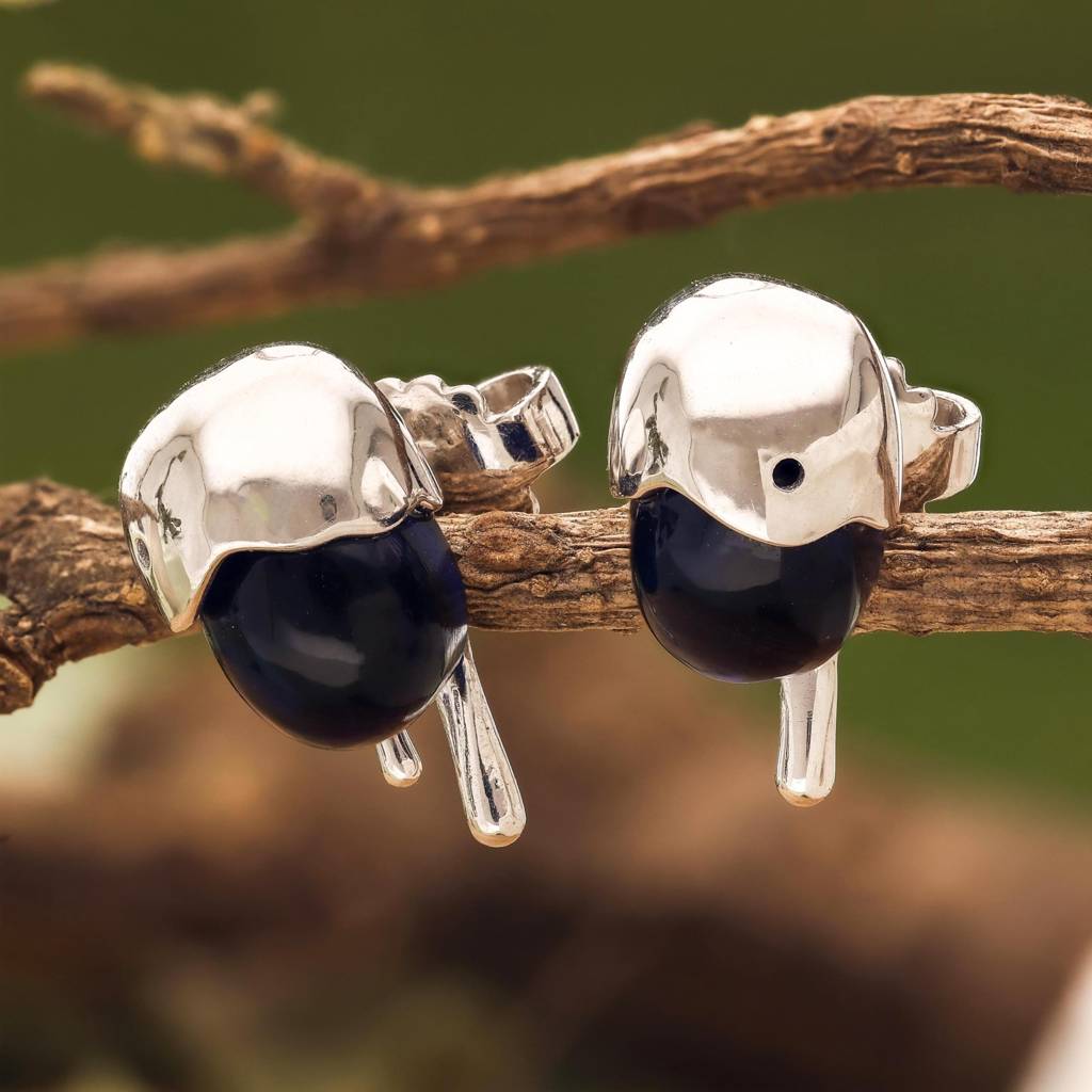 925 Silver Bird Stud Earrings Blue Cz Animal : SE_000979