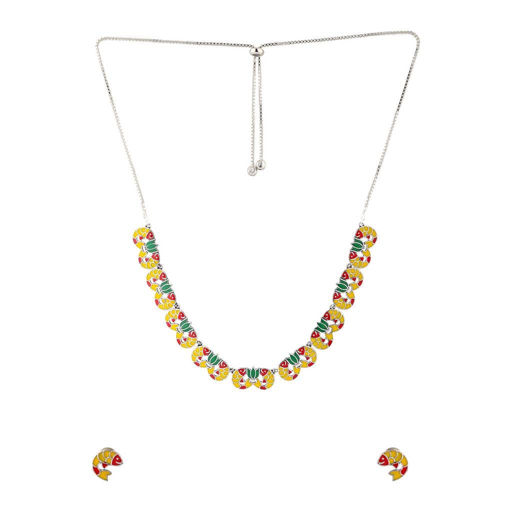 Madhubani Kamala Katha Oxidised Enamel Necklace Set : 8905124560879