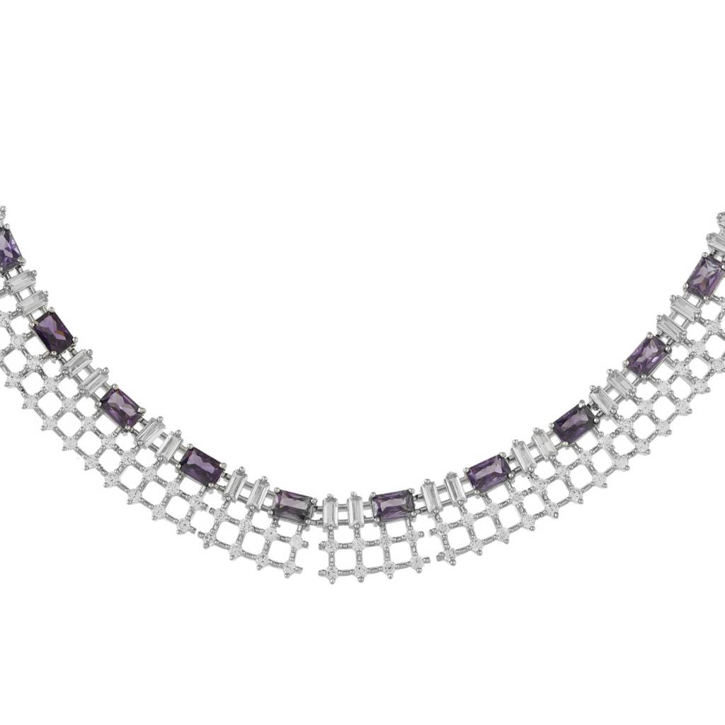 Sparkling Elegance Glamorous Purple American Diamond Necklace Set : 8905124533033