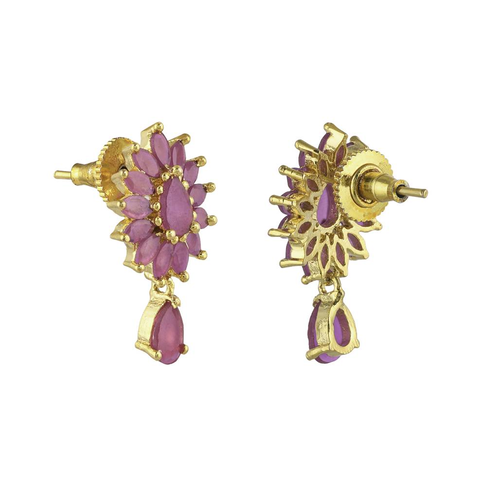 Sparkling Elegance Floral Teardrop Cut Zircons Adorned Gold Plated Drop Earrings : 8905124472325