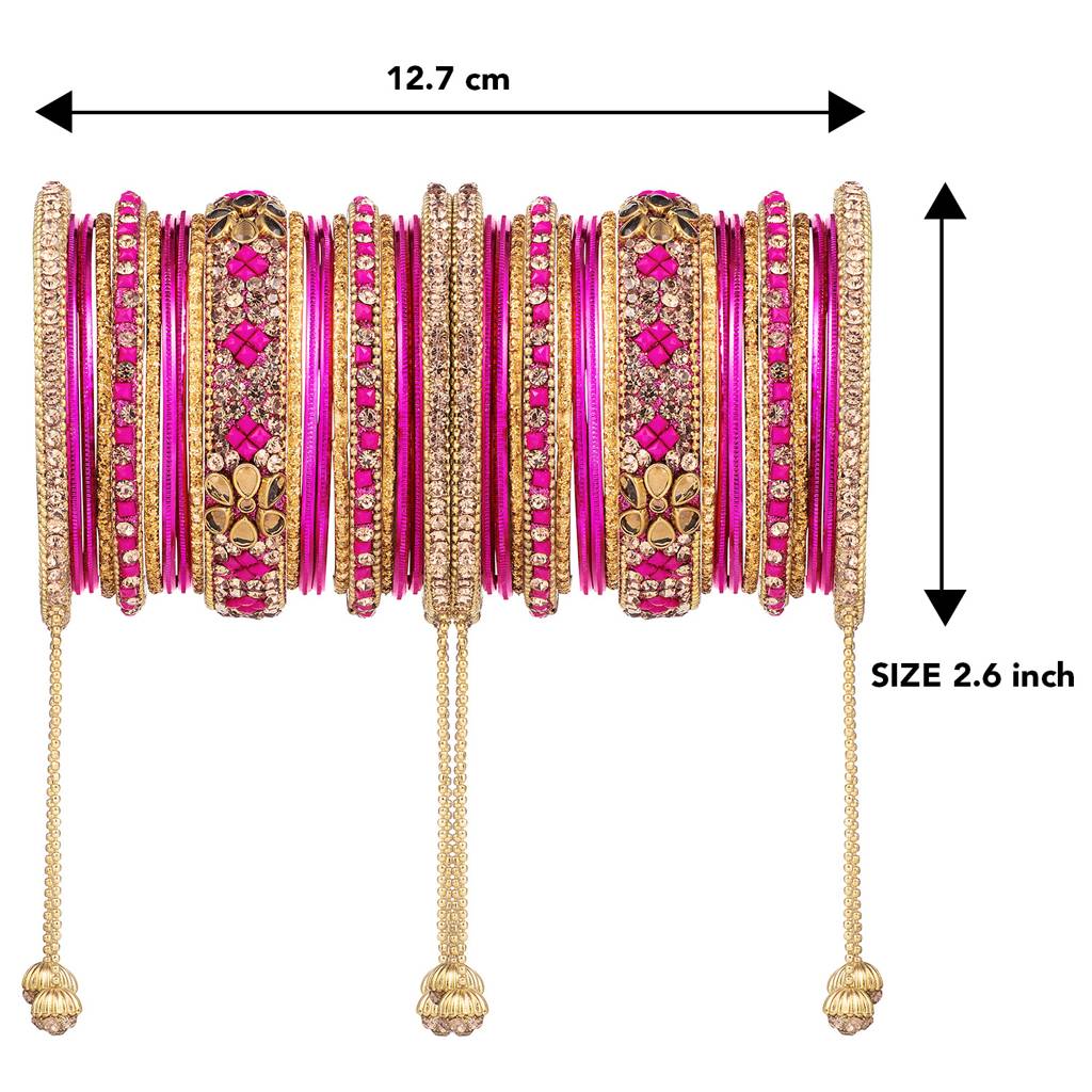 Stone Studded Metal Chuda Bangle Set With Hangings For Women Wedding Bridal Indian Traditional Ethnic Jewellery : PF51B43RP