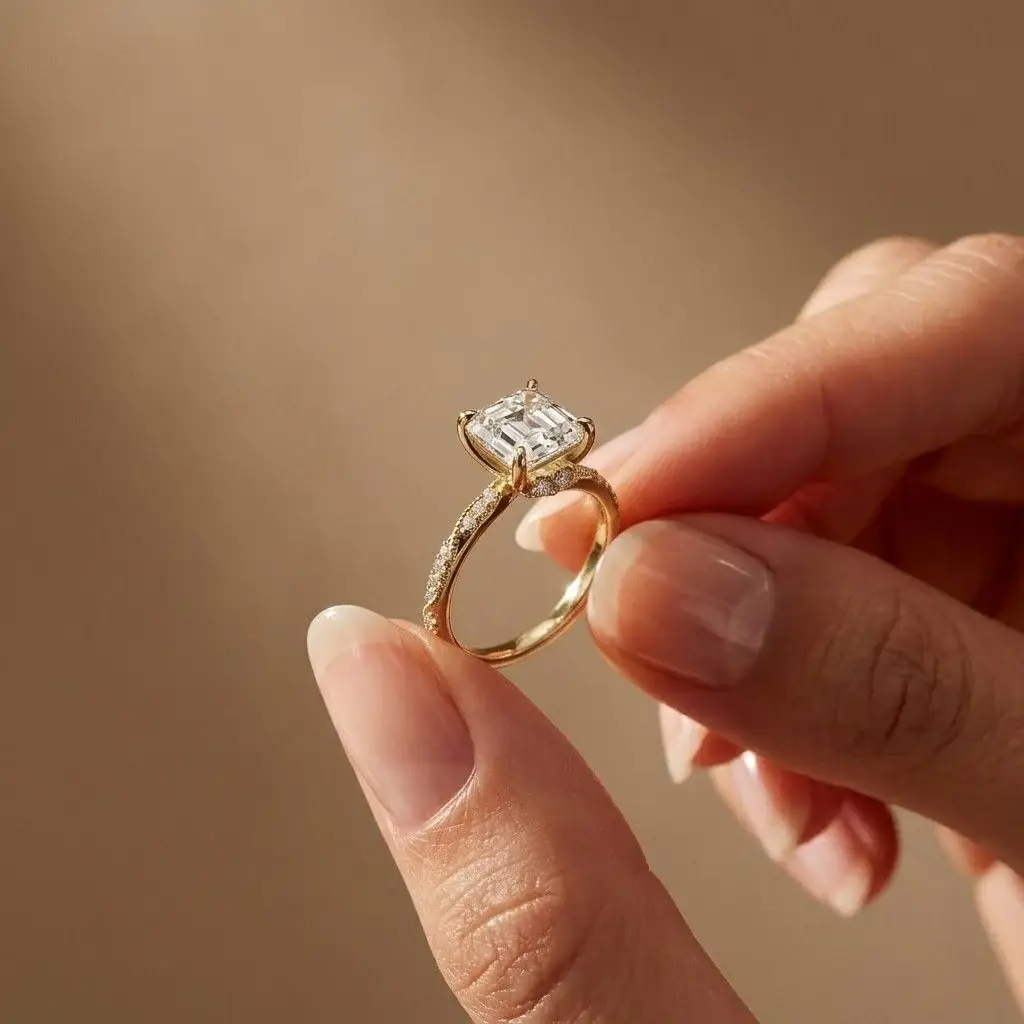 2.99Ct Moissanite Asscher Cut Pave Twist Ring : ZLM10020Y-10N