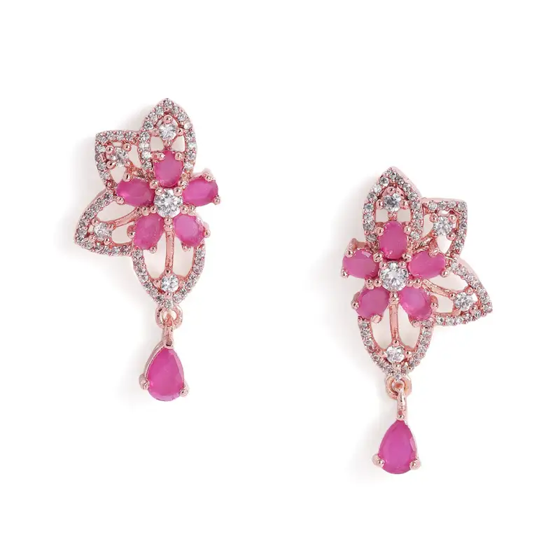 Cz Floral Statement Necklace Set | Grand Festive & Cocktail Jewellery : AD-937-RGRB-NKER