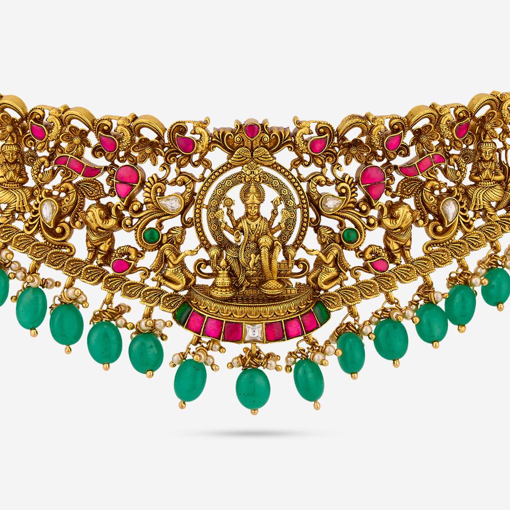 Ruby-Green Oxidised Gold - Plated Bridesmaid Temple Necklace - 449279 : 449279