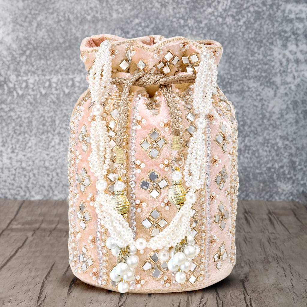 Potli Bags For Women Evening Bag Clutch Ethnic Bride Purse With Drawstring (P25Crm) : P25PCH