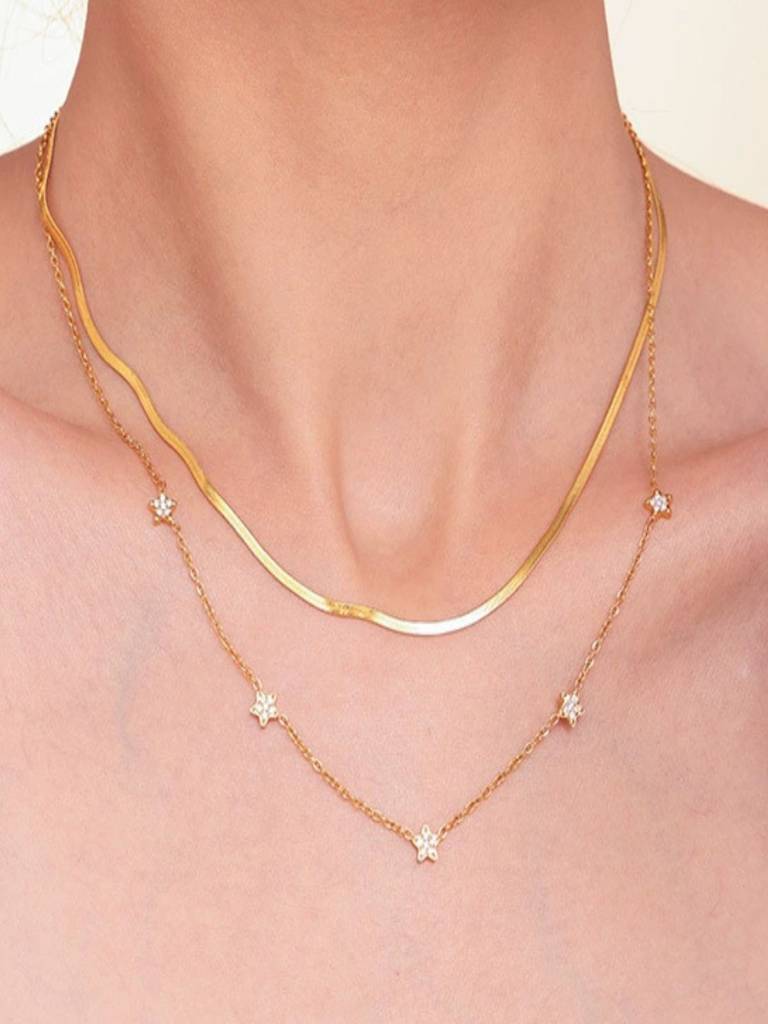 Thin Zircon Star Waterproof Anti-Tarnish Charm Necklace : ALL0726N2070G