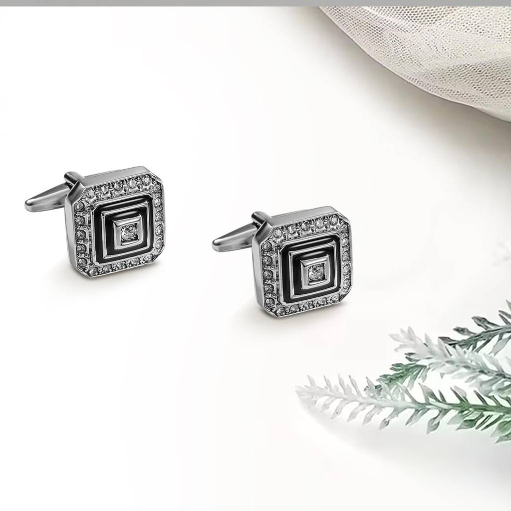 Silver Plated Crystal Studded Cufflinks Classic Formal Accessories Jewellery For Men : PX9CL157BL