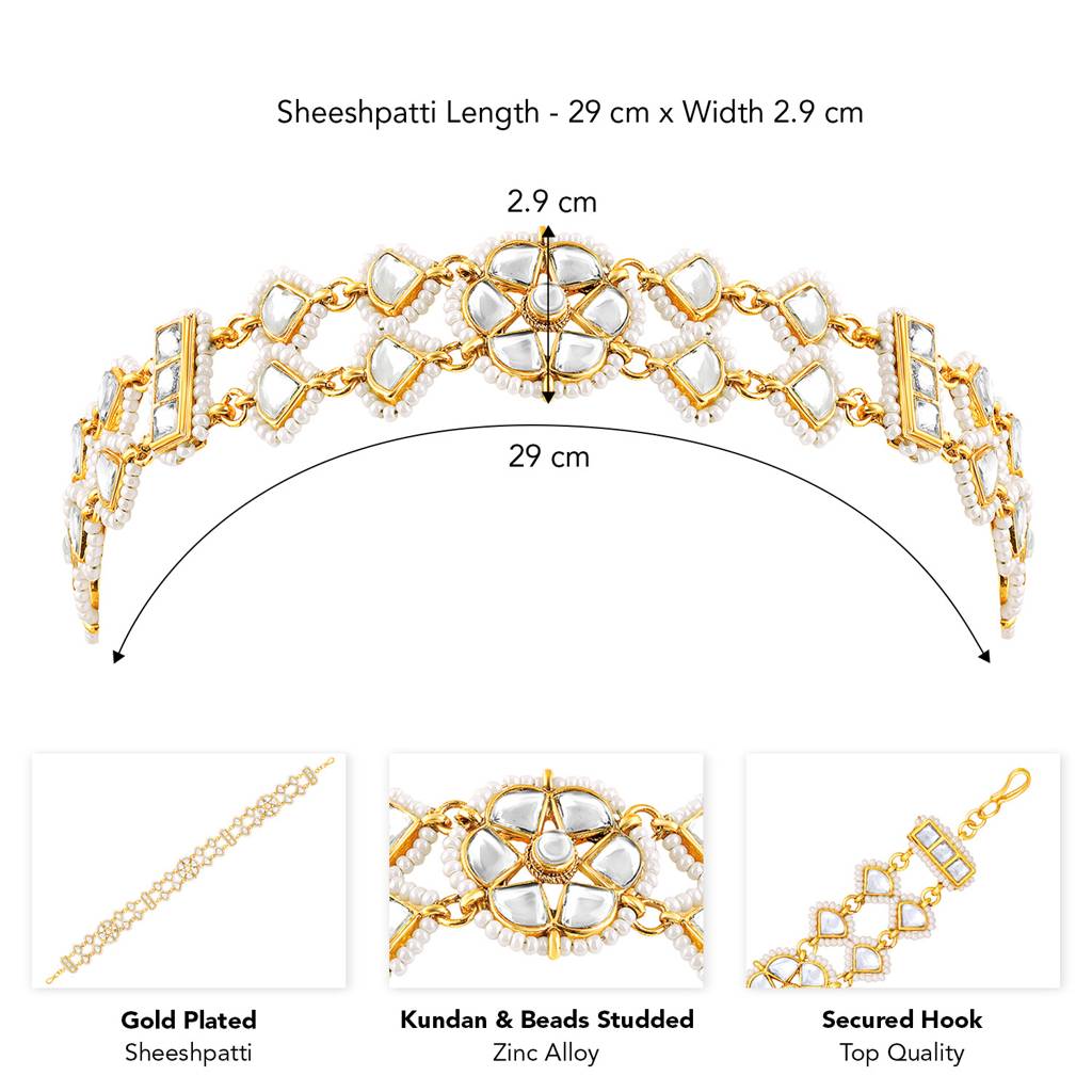 Peora Gold Plated Rani Pink Green Kundan & Beads Studded Mathapatti Sheeshpatti Hair Accessories Traditional Jewel : PF104T03W