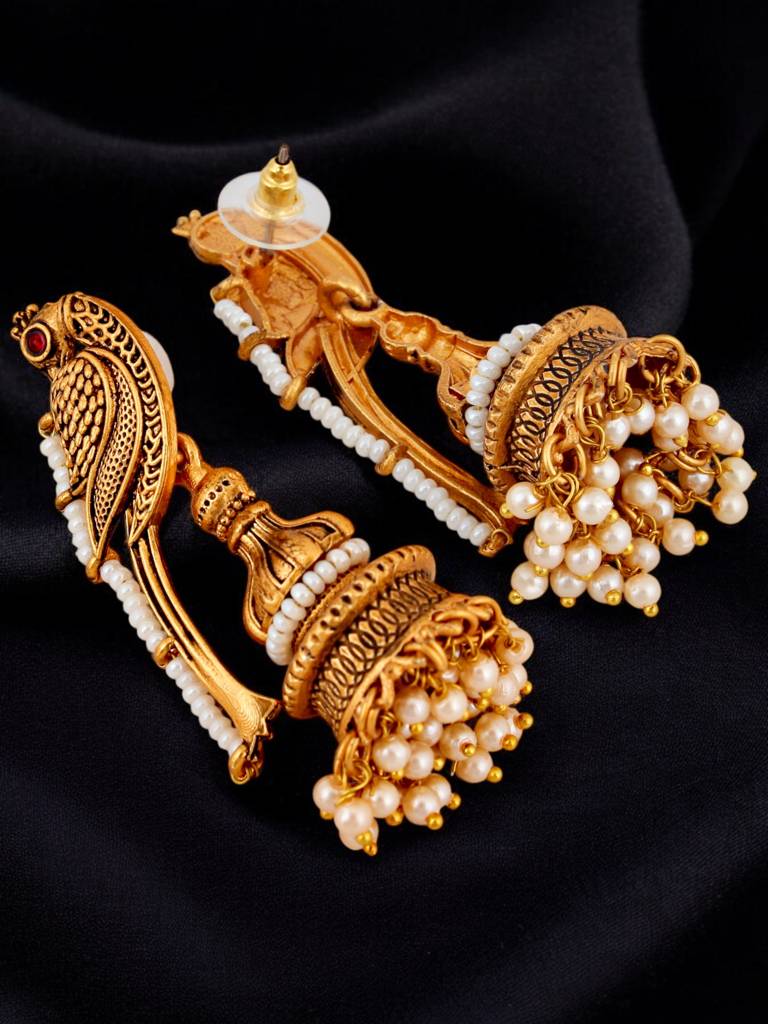 Celebrity-Inspired Oxidised Gold Jhumki For Girls & Women | Black Metal Jhumkee Set : 377-KEO-13740-W