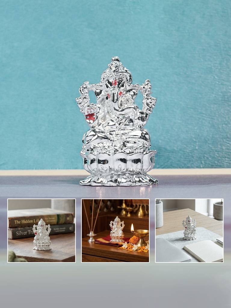 Pure 999 Silver Plated Ganesha Idol : FRGFT419