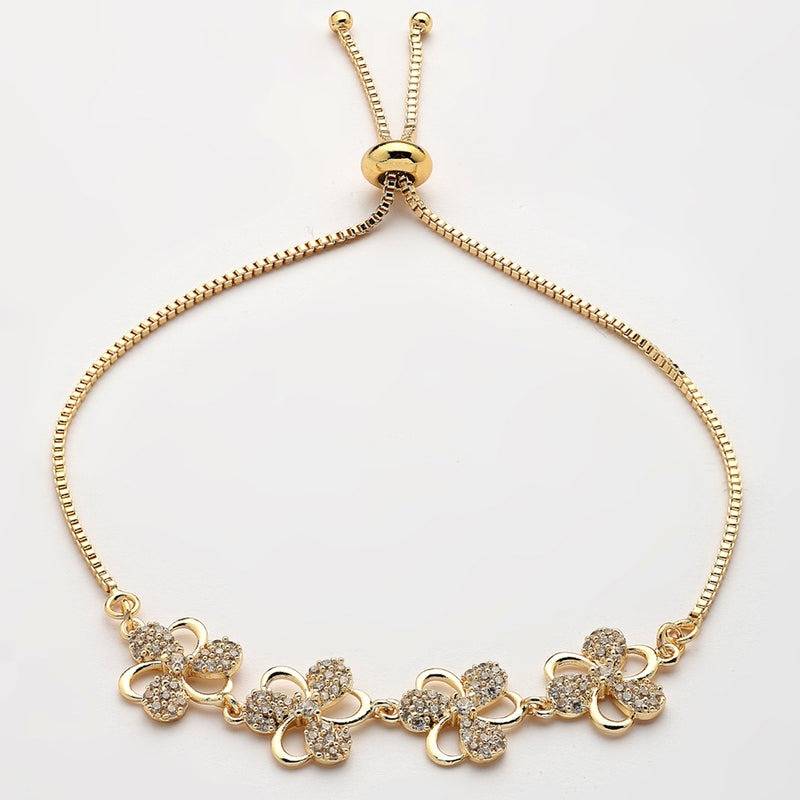 Gold Plated American Diamond Daisy-Cluster Chain Bracelet – Exclusive Lightweight Occasion Wear : AD-137-IGBR