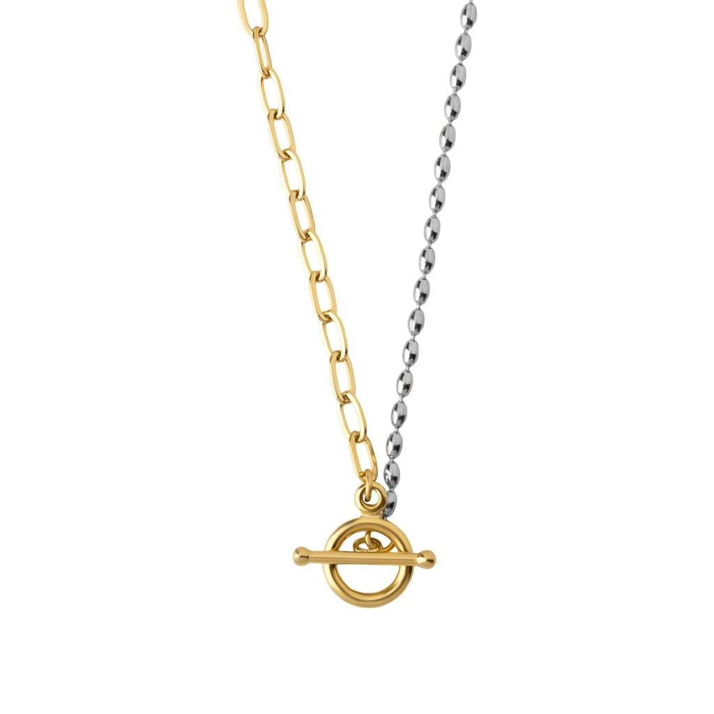 Dual Tone Minimal Bar Drop Necklace For Women - Waterproof & Anti-Tarnish : NK0228