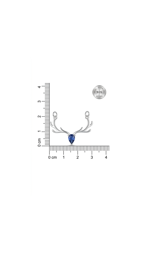 925  Sterling Silver Majestic Deer Antler Blue Stone Jewellery Pendant : SMK-W-N-005