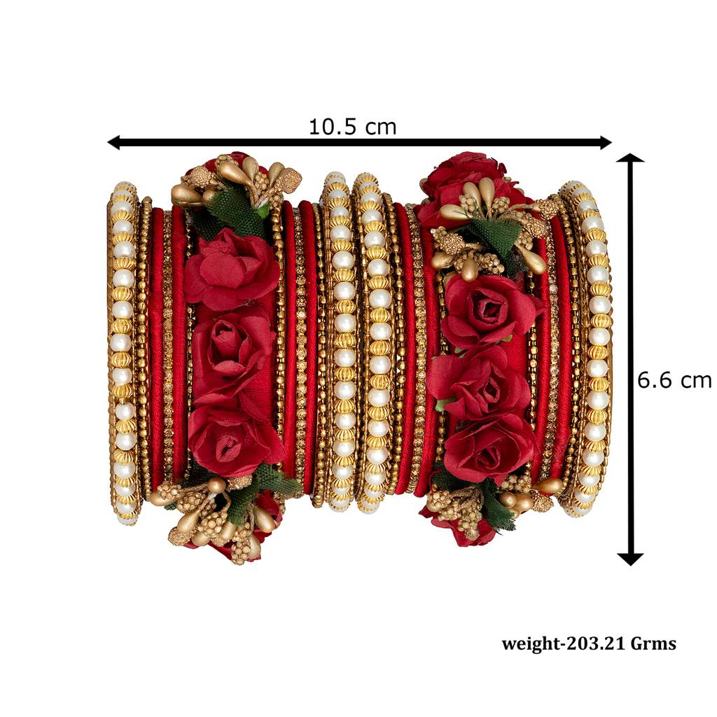 Golden Rose Flowers Decorative Bangle Set Bridal Chuda Indian Ethnic Jewellery For Women : PF51B22R