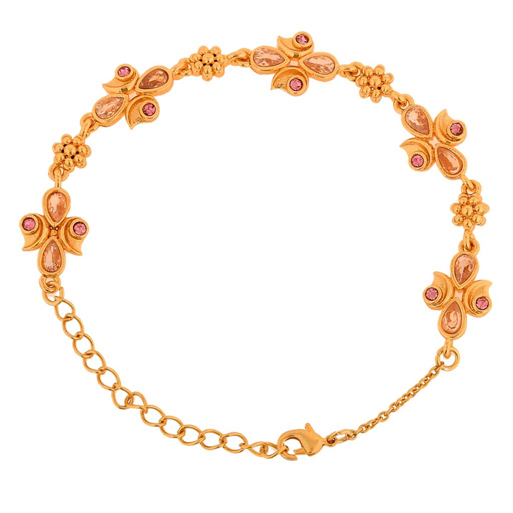 Abharan Teardrop Cut Pink Stones Gold Plated Bracelet : 8905124494099