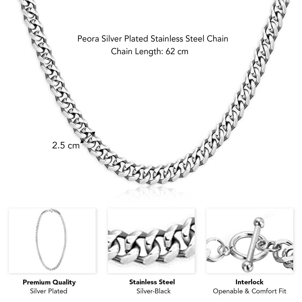 Peora Silver Plated Stainless Steel Cuban Chain Stylish Fashion Jewellery For Men : PX5CH67