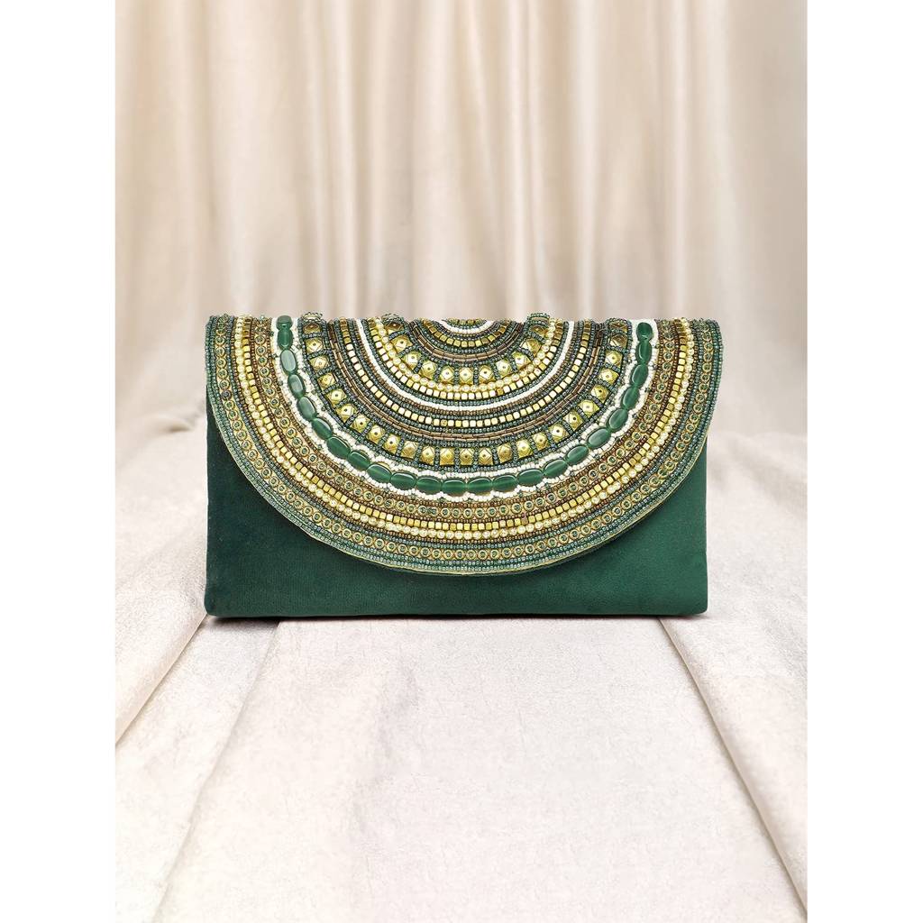 Clutch Purses For Women Wedding Handmade Evening Handbags Party Bridal Clutch (C12Bl) : C12GRN