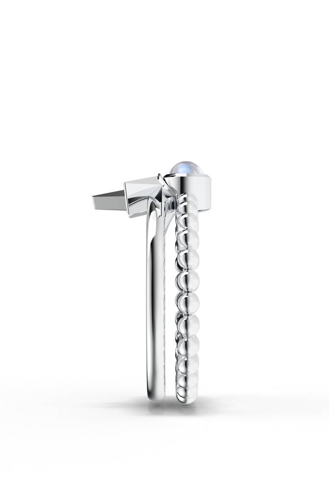 925 Sterling Silver Celestial North Star & Rainbow Moonstone Stackable Ring : SILLUXR006_S-7