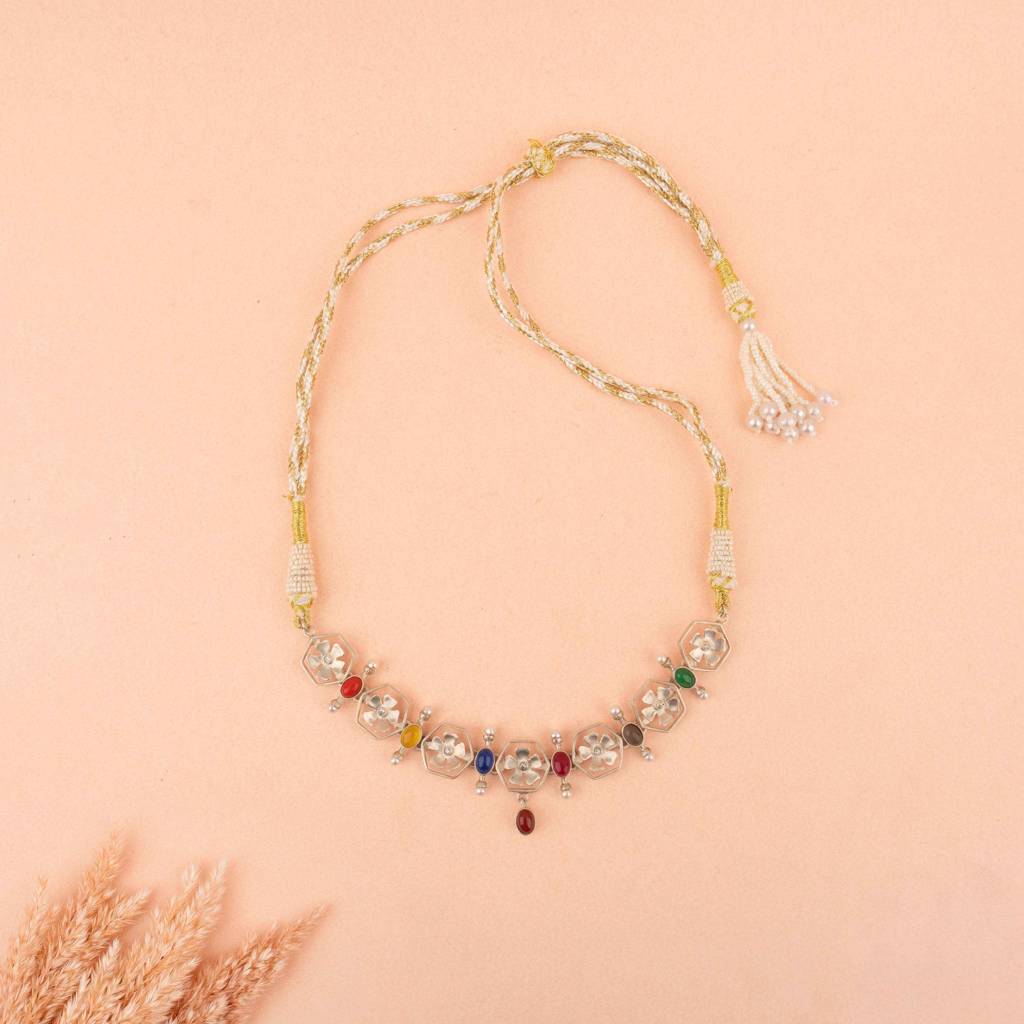 Moh Navratan Floral Necklace Set : SNS1326