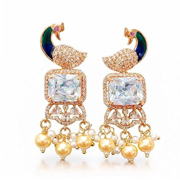 Rose Gold Peacock Dangle Earrings : AD-934-RGWEERER