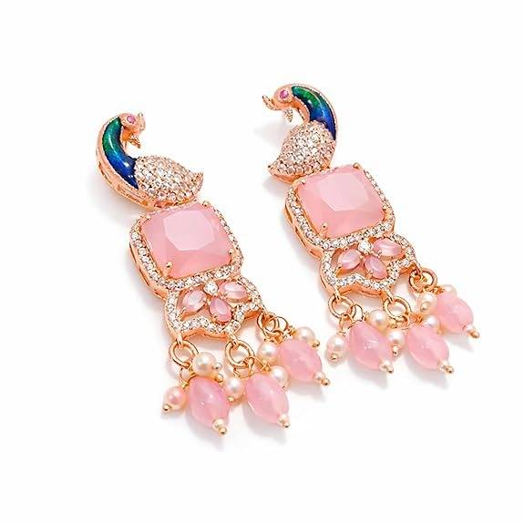 Rose Gold Peacock Dangle Earrings : AD-934-RGMPERER