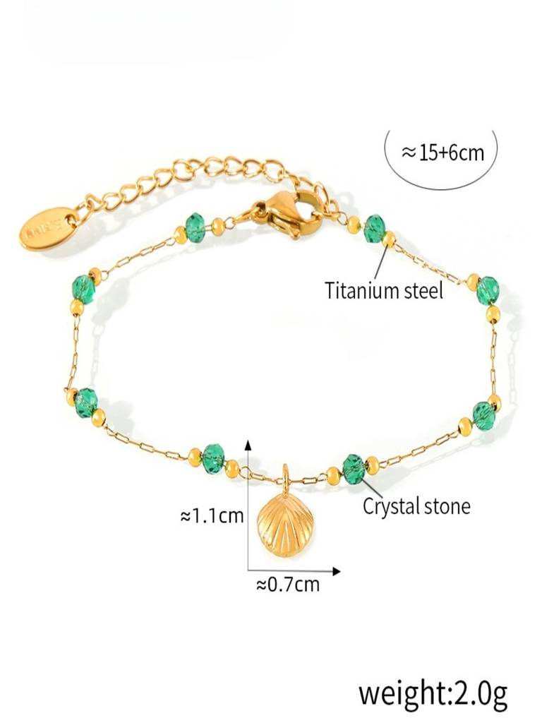 18K Gold Plated Anti-Tarnish Shell And Green Crystal Pendant & Bracelet Set : ALL0725NB990C2