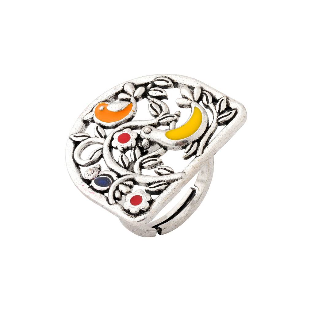 Madhubani Pakhi Oxidised Enamel Ring : 8905124560800