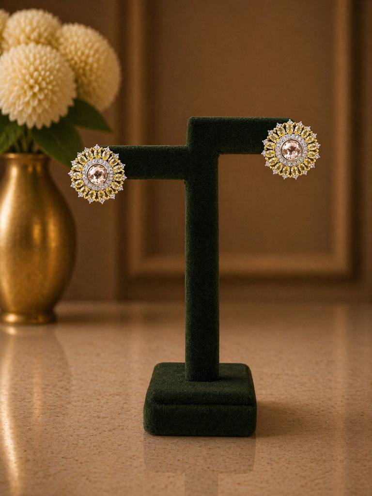 Premium Yellow Oval Diamond Solitaire Fancy Party Stud Earrings For Women : 100029