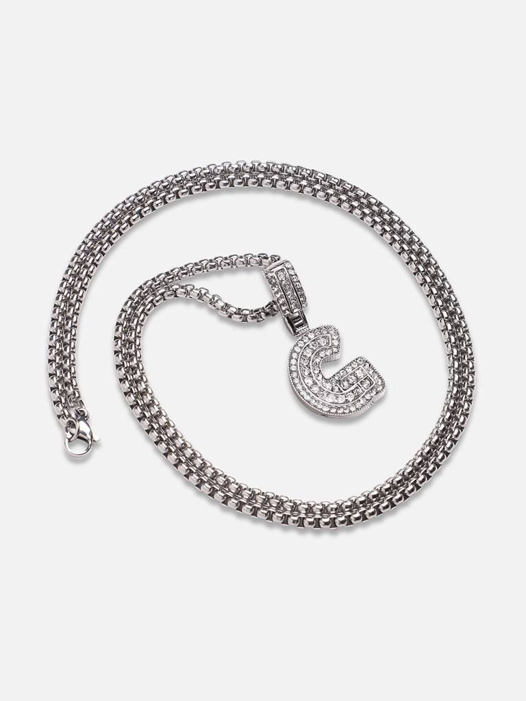 Men'S Embellished Alphabet Pendant Necklace - Silver : FANC1071-G