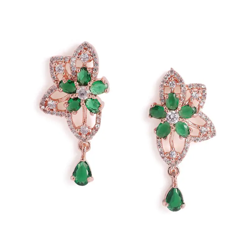 Cz Floral Statement Necklace Set | Grand Festive & Cocktail Jewellery : AD-937-RGGN-NKER