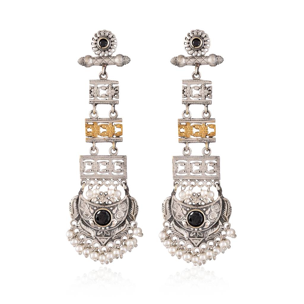 Silver Oxidised Dangler Earrings - Antique Elegance : 8905124582383