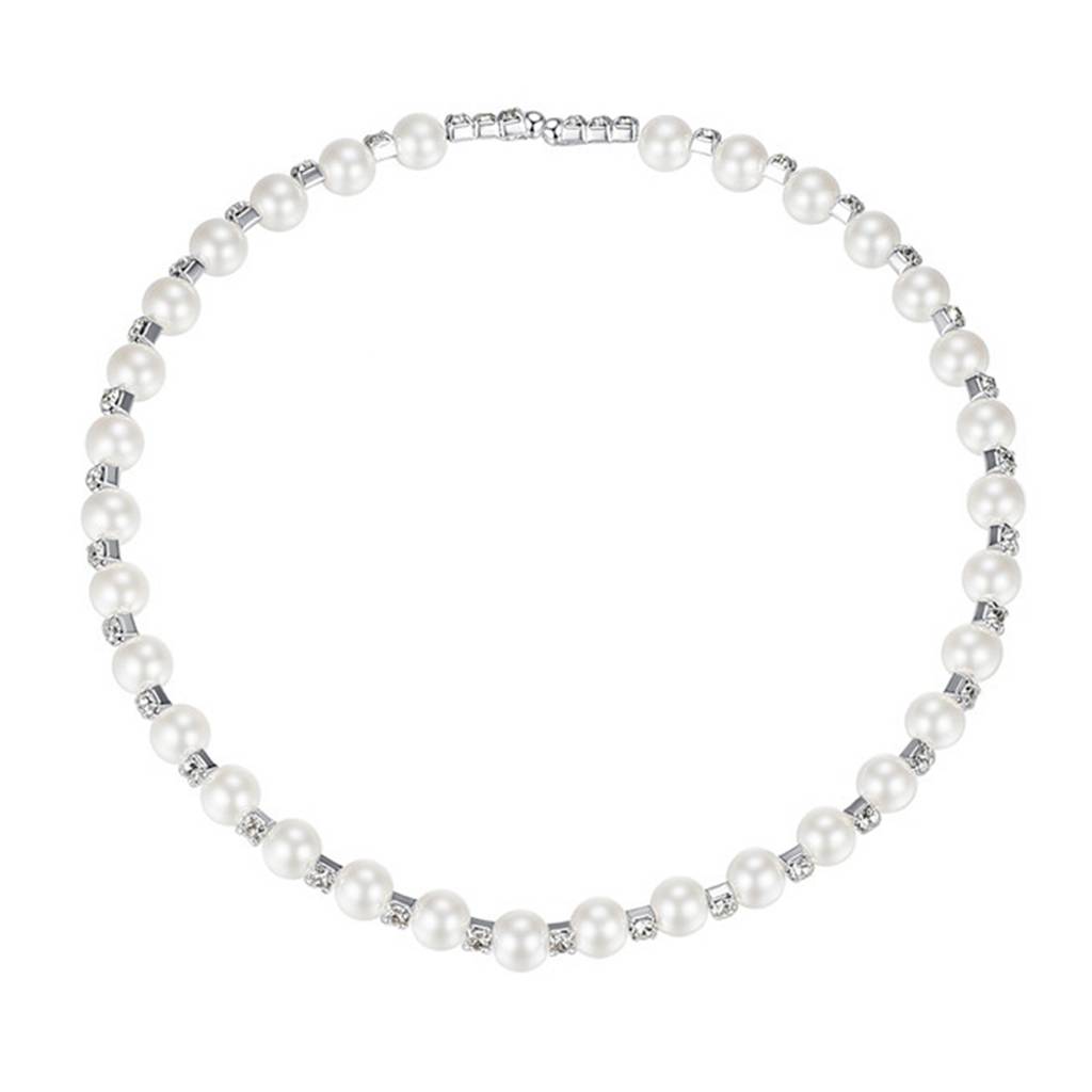 Silver Plated Faux Pearl Studded Necklace Stud Earring & Stretch Bracelet Jewellery Set For Women & Girls : PX9N105