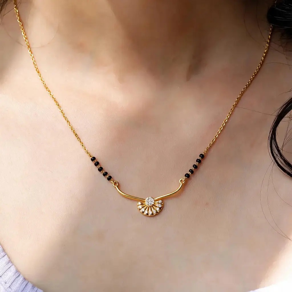 Eternz Certified Jewellery - Kymee Art Deco Fan Sunburst Mangalsutra Necklace (12 Inches)
