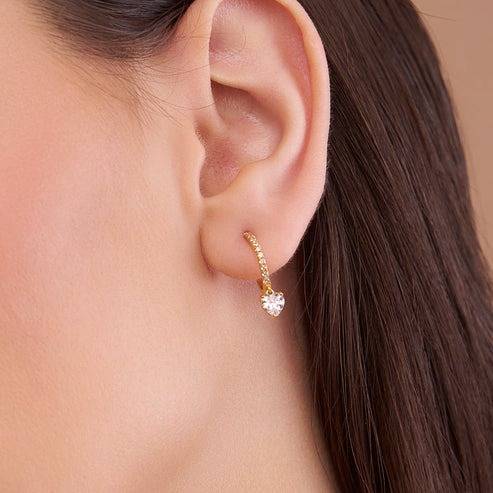 18K Gold Vermeil Heart Drop Pavé Huggie Earrings With Cz Diamond : KED0011-Gold